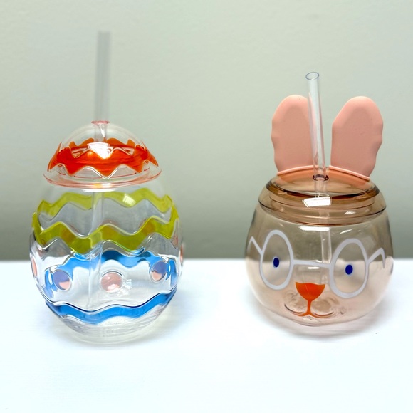 NWT Target Bullseye Set of 2 Easter Spring Drinkware w/ Straw, Bunny & Egg Shape - Picture 1 of 11